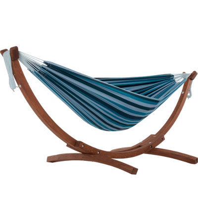 Vivere Double Cotton Hammock With Solid Pine Stand (260Cm) - Blue Lagoon - image 1
