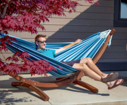 Vivere Double Cotton Hammock With Solid Pine Stand (260Cm) - Blue Lagoon - thumbnail 4