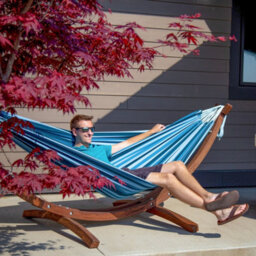 Vivere Double Cotton Hammock With Solid Pine Stand (260Cm) - Blue Lagoon - thumbnail 3
