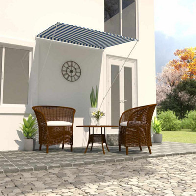 Walplus Retractable Awning Garden Sun Shade Canopy Gazebo For Back Door, Porch, Patio 150X150 Cm Blue And White - image 1