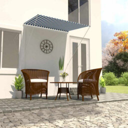 Walplus Retractable Awning Garden Sun Shade Canopy Gazebo For Back Door, Porch, Patio 150X150 Cm Blue And White