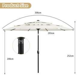 Costway 3 X 3M Patio Umbrella 3-Tier Double Vented Outdoor Crank Umbrella Market Table Umbrella - thumbnail 2