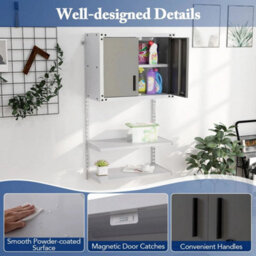 Metal Wall Cabinet Garage Storage Cabinet W/3 Adjustable Shelves Grey - thumbnail 5