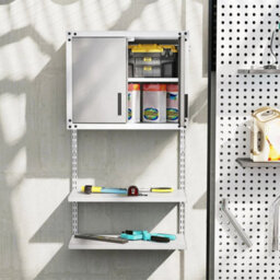 Metal Wall Cabinet Garage Storage Cabinet W/3 Adjustable Shelves Grey - thumbnail 3