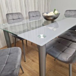 Kosy Koala Dining Table And 6 Chairs Modern Grey Glass Table With 6 Grey Velvet Chairs Dining Room Furniture - thumbnail 5