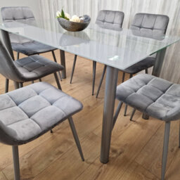 Kosy Koala Dining Table And 6 Chairs Modern Grey Glass Table With 6 Grey Velvet Chairs Dining Room Furniture - thumbnail 4