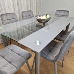 Kosy Koala Dining Table And 6 Chairs Modern Grey Glass Table With 6 Grey Velvet Chairs Dining Room Furniture - thumbnail 2