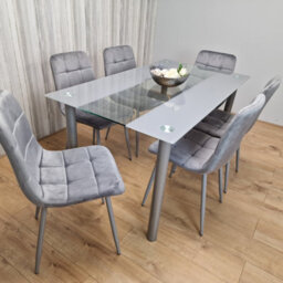Kosy Koala Dining Table And 6 Chairs Modern Grey Glass Table With 6 Grey Velvet Chairs Dining Room Furniture - thumbnail 3