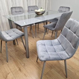 Kosy Koala Dining Table And 6 Chairs Modern Grey Glass Table With 6 Grey Velvet Chairs Dining Room Furniture - thumbnail 9