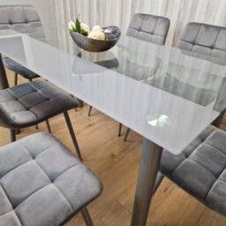 Kosy Koala Dining Table And 6 Chairs Modern Grey Glass Table With 6 Grey Velvet Chairs Dining Room Furniture - thumbnail 8