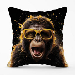 Warren Reed Designer Splashart Monkey Face With Yellow Glasses Outdoor Cushion 45Cm X 45Cm - thumbnail 1