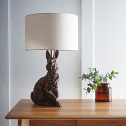 K Living Bunny Rabbit Animal Table Lamp In An Antique Copper Resin Finish With A Natural Linen Lampshade