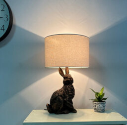 K Living Bunny Rabbit Animal Table Lamp In An Antique Copper Resin Finish With A Natural Linen Lampshade - thumbnail 4