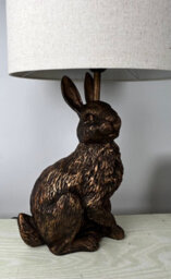 K Living Bunny Rabbit Animal Table Lamp In An Antique Copper Resin Finish With A Natural Linen Lampshade - thumbnail 3