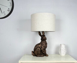 K Living Bunny Rabbit Animal Table Lamp In An Antique Copper Resin Finish With A Natural Linen Lampshade - thumbnail 2