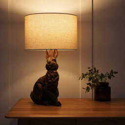 K Living Bunny Rabbit Animal Table Lamp In An Antique Copper Resin Finish With A Natural Linen Lampshade - thumbnail 5