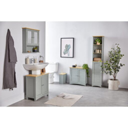 Vonhaus Tall Bathroom Cabinet - Grey Bathroom Tallboy With Shelves - Tall Bathroom Storage With Shutter Style Doors - thumbnail 2