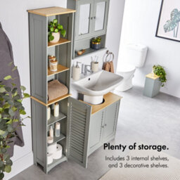 Vonhaus Tall Bathroom Cabinet - Grey Bathroom Tallboy With Shelves - Tall Bathroom Storage With Shutter Style Doors - thumbnail 5