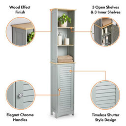 Vonhaus Tall Bathroom Cabinet - Grey Bathroom Tallboy With Shelves - Tall Bathroom Storage With Shutter Style Doors - thumbnail 6