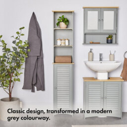Vonhaus Tall Bathroom Cabinet - Grey Bathroom Tallboy With Shelves - Tall Bathroom Storage With Shutter Style Doors - thumbnail 4
