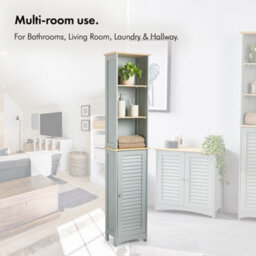 Vonhaus Tall Bathroom Cabinet - Grey Bathroom Tallboy With Shelves - Tall Bathroom Storage With Shutter Style Doors - thumbnail 7