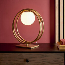 Brushed Gold Table Lamp Light - Gloss Opal Glass Shade - Circular Hoop Design - thumbnail 3