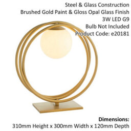 Brushed Gold Table Lamp Light - Gloss Opal Glass Shade - Circular Hoop Design - thumbnail 2