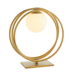 Brushed Gold Table Lamp Light - Gloss Opal Glass Shade - Circular Hoop Design - thumbnail 1