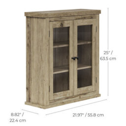 Teamson Home Bathroom Wall Cabinet, Wooden Cabinet With 2 Glass Doors, Bathroom Furniture, Bathroom Storage, Light Oak - thumbnail 7
