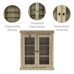Teamson Home Bathroom Wall Cabinet, Wooden Cabinet With 2 Glass Doors, Bathroom Furniture, Bathroom Storage, Light Oak - thumbnail 6
