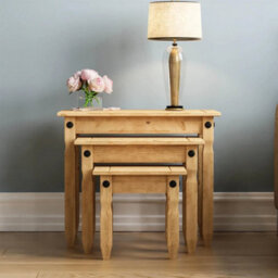 Nest Of Tables 3 Piece Set Solid Pine Wood Side End Living Room Table - thumbnail 3