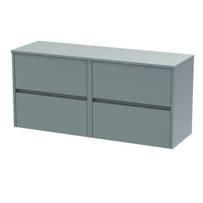 Nuie Havana Wall Hung 4-Drawer Vanity Unit & Worktop In Monument Grey, Countertop Basin Unit In Coastal Grey, 1200mm