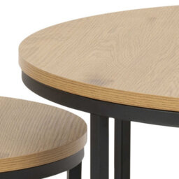 Wyld Haus Odense Wild Oak Effect Round Nesting Coffee Table Set Black Metal Legs - thumbnail 6