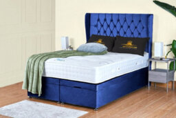 UKBEDFURNITURE Bronte Plush Blue End Opening Divan Ottoman Bed With 54 Inch Headboard & 10 Inch Orthopaedic Mattress - thumbnail 1