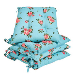 Dibor Set Of 4 Floral Blue Summer Garden Outdoor Cushion  Seat Pads L40Cm X W40Cm