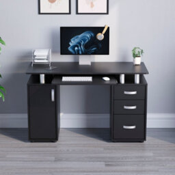 Lassic Vida Designs Otley Black 3 Drawer Computer Desk With Shelves And Keyboard Tray - thumbnail 4