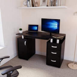 Lassic Vida Designs Otley Black 3 Drawer Computer Desk With Shelves And Keyboard Tray - thumbnail 1