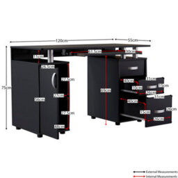 Lassic Vida Designs Otley Black 3 Drawer Computer Desk With Shelves And Keyboard Tray - thumbnail 2