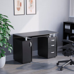 Lassic Vida Designs Otley Black 3 Drawer Computer Desk With Shelves And Keyboard Tray - thumbnail 3