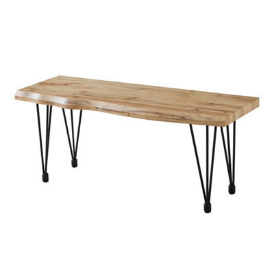 Dining Bench, Live Edge Effect Wooden Bench, 110Cm Kitchen Bench With Metal Legs - image 1