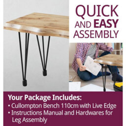 Dining Bench, Live Edge Effect Wooden Bench, 110Cm Kitchen Bench With Metal Legs - thumbnail 5