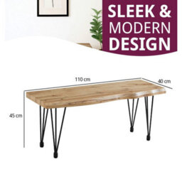 Dining Bench, Live Edge Effect Wooden Bench, 110Cm Kitchen Bench With Metal Legs - thumbnail 2