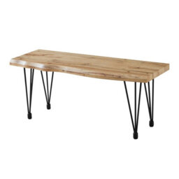 Dining Bench, Live Edge Effect Wooden Bench, 110Cm Kitchen Bench With Metal Legs - thumbnail 1