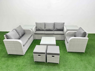 Fimous Pe Wicker 8 Seater Outdoor Rattan Furniture Sofa Sets Reclining Chair Loveseat Sofa 3 Seater Sofa Stool 2 Side Table - image 1