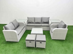 Fimous Pe Wicker 8 Seater Outdoor Rattan Furniture Sofa Sets Reclining Chair Loveseat Sofa 3 Seater Sofa Stool 2 Side Table - thumbnail 1