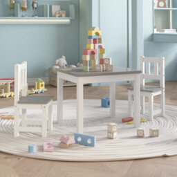 Walplus 3 Piece Children Table And Chair Set White And Grey Mdf - thumbnail 1
