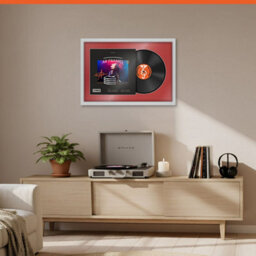 "AK Frames 25X17"" Silver Modern Vinyl Record Frame With Crimson Mount For 12 Inch Lp Cover & Disc - Overlapped Design" - thumbnail 8