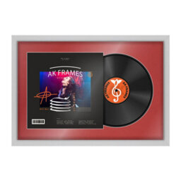 "AK Frames 25X17"" Silver Modern Vinyl Record Frame With Crimson Mount For 12 Inch Lp Cover & Disc - Overlapped Design"