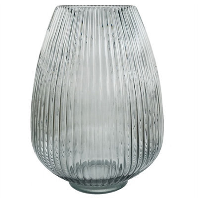 Leaf 30Cm Smoke Grey Ridged Glass Vase - image 1