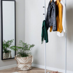Beliani Living White Metal Freestanding Clothes Rail 175 X 50 Cm With 4 Hooks And Accessories Storage - thumbnail 2